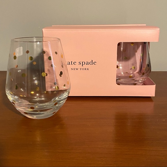 ✨2x HP✨Kate Spade Larabee Dot Gold Stemless Wine Glasses NIB - Picture 5 of 11